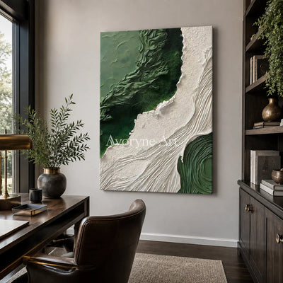 Moss Current: Green Organic Textured Abstract Wall Art - office frameless