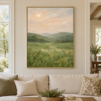 Meadow Expanse: Green Rolling Landscape Wall Art — living gold