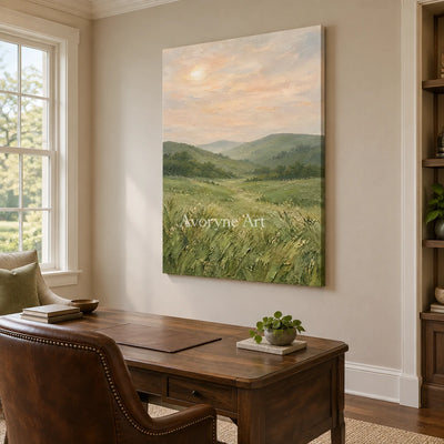 Meadow Expanse: Green Rolling Landscape Wall Art — office frameless