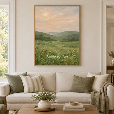 Meadow Expanse: Green Rolling Landscape Wall Art — villa wood