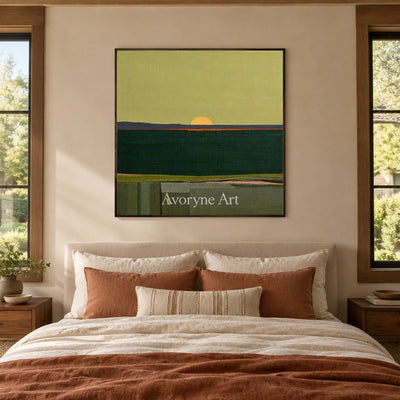 Ivory Quiet Trace: Green Sunset Landscape — bedroom black