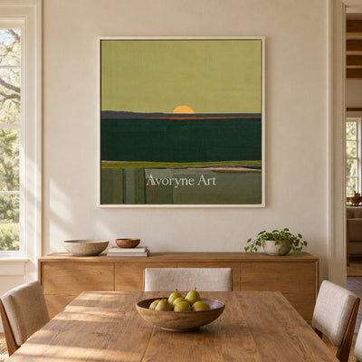 Ivory Quiet Trace: Green Sunset Landscape — dining white