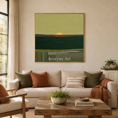 Ivory Quiet Trace: Green Sunset Landscape — living gold