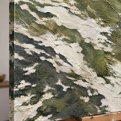 Olive Drift: Green Textured Abstract Wall Art — detail easel