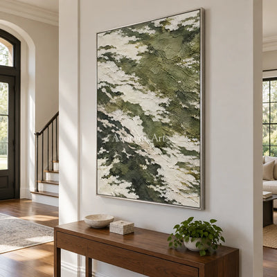 Olive Drift: Green Textured Abstract Wall Art — entry silver