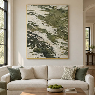 Olive Drift: Green Textured Abstract Wall Art — living gold