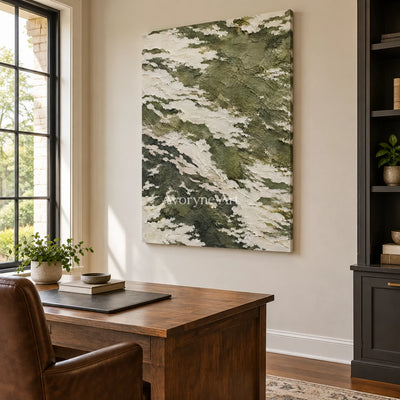 Olive Drift: Green Textured Abstract Wall Art — office frameless