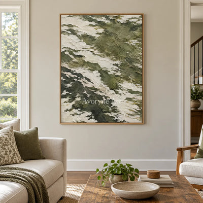 Olive Drift: Green Textured Abstract Wall Art — villa wood