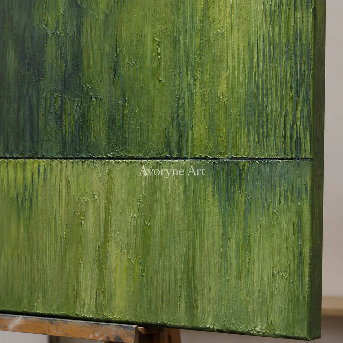 Verdant Divide: Green Textured Abstract Wall Art — detail easel