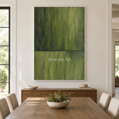 Verdant Divide: Green Textured Abstract Wall Art — dining white