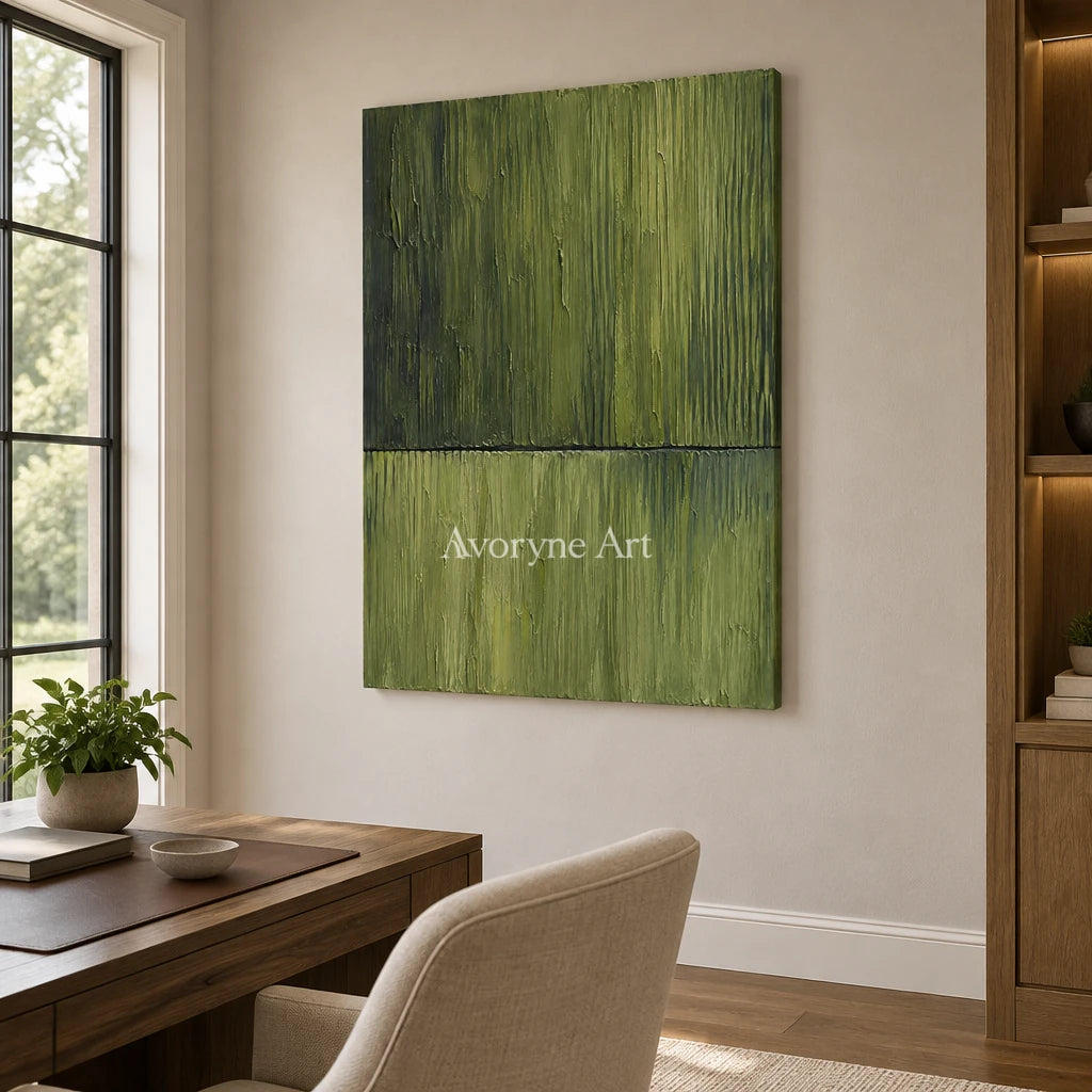 Verdant Divide: Green Textured Abstract Wall Art — office frameless