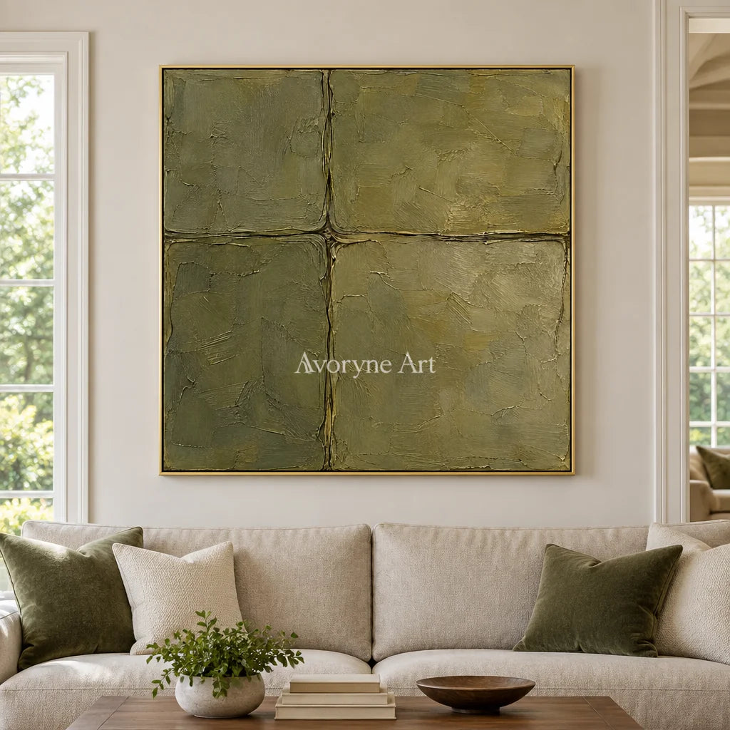Olive Faultlines: Green Textured Abstract Wall Art — living gold