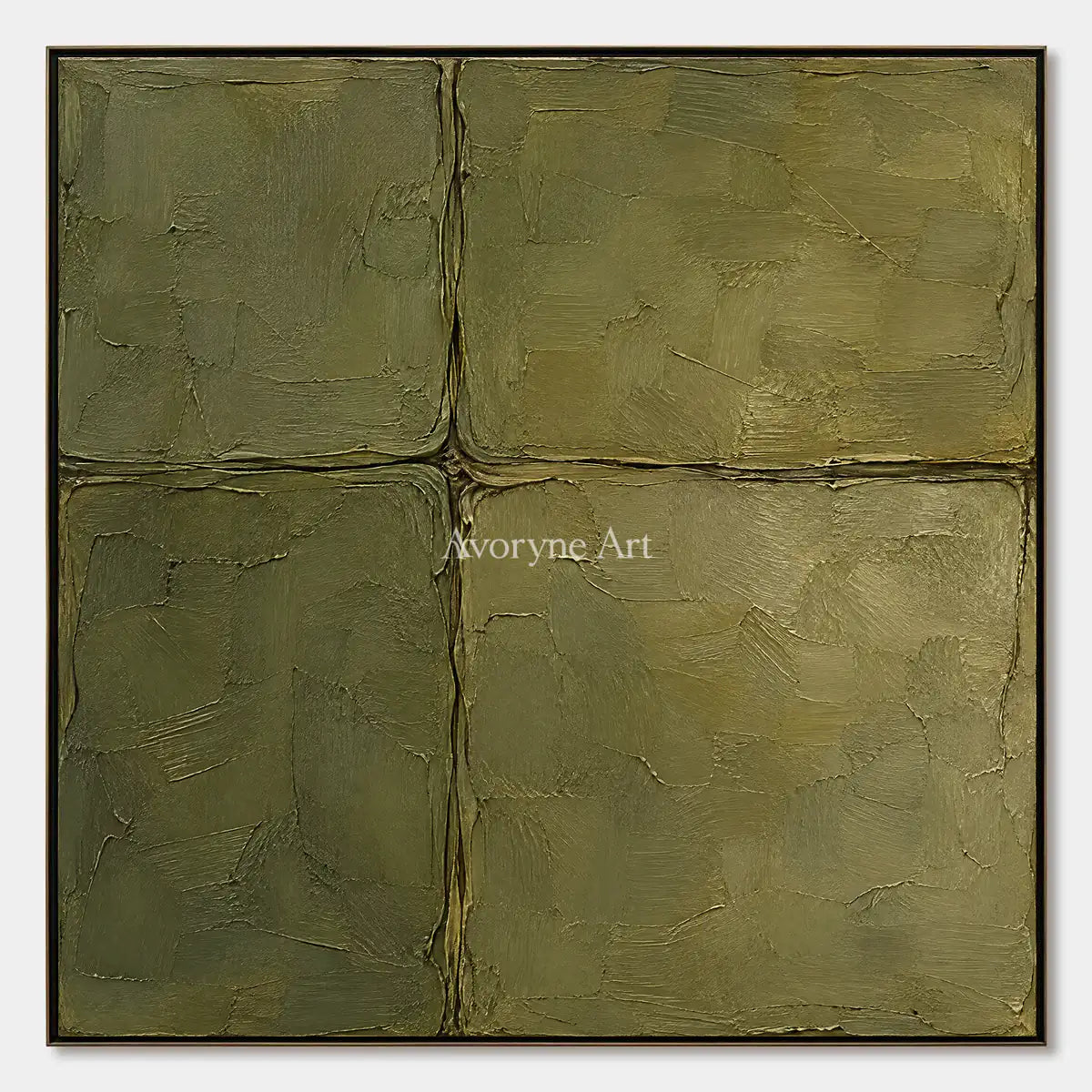 Olive Faultlines: Green Textured Abstract Wall Art — primary