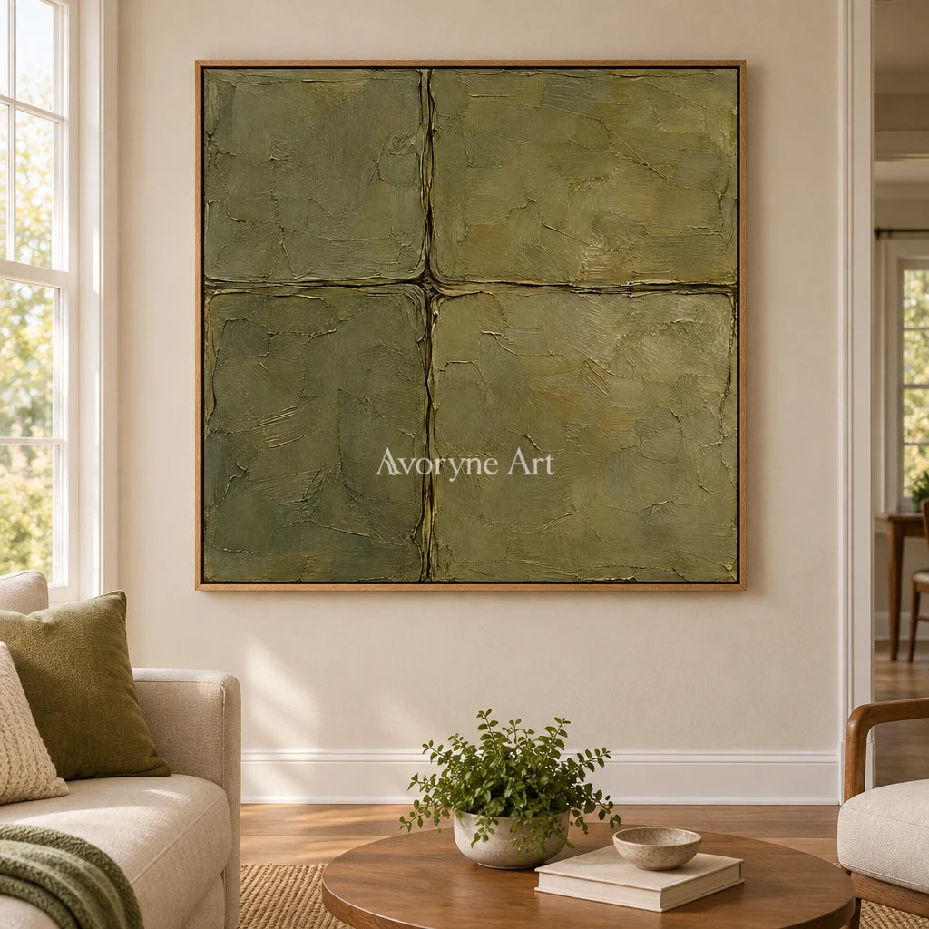 Olive Faultlines: Green Textured Abstract Wall Art — villa wood