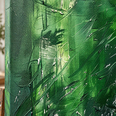 Green Inclination: Green Textured Gestural Abstract Wall Art — detail easel