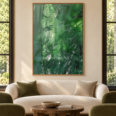 Green Inclination: Green Textured Gestural Abstract Wall Art — hotel wood