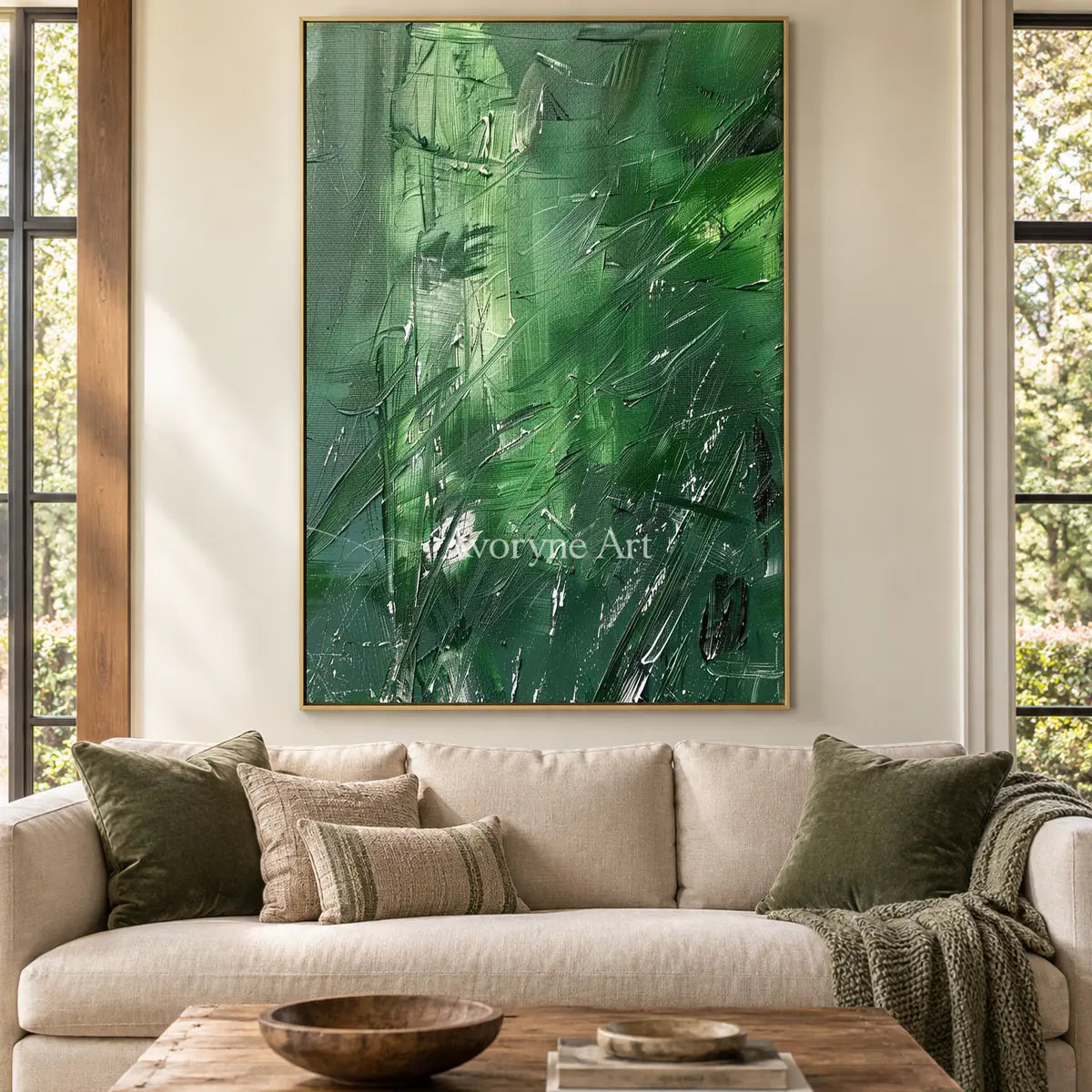 Green Inclination: Green Textured Gestural Abstract Wall Art — living gold