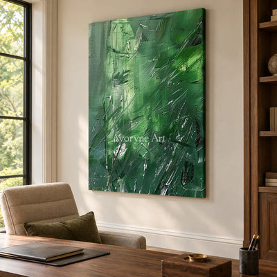 Green Inclination: Green Textured Gestural Abstract Wall Art — office frameless