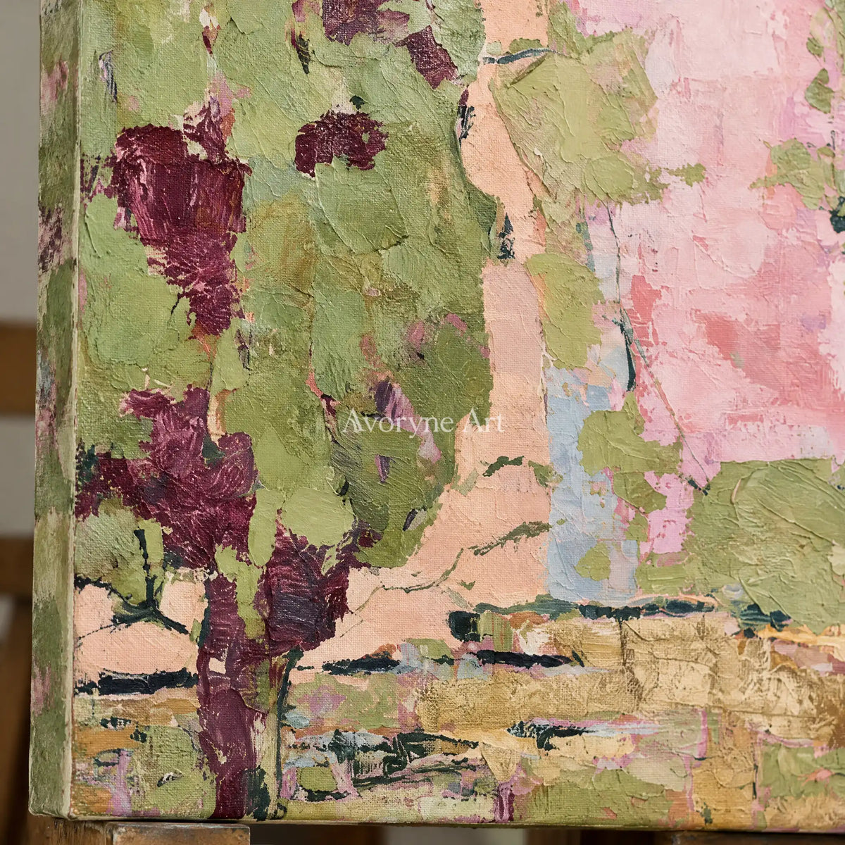 Ivory Painted Reverie: Green Village Art — detail easel
