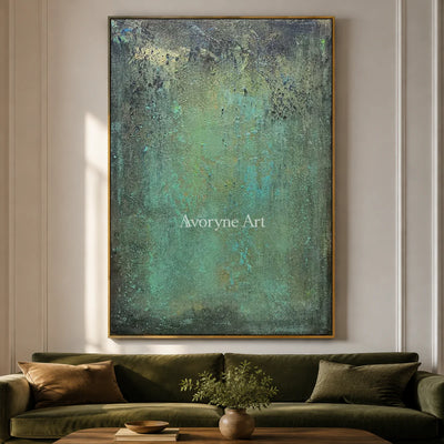 Verdigris Field: Green Weathered Textured Abstract Wall Art — living gold