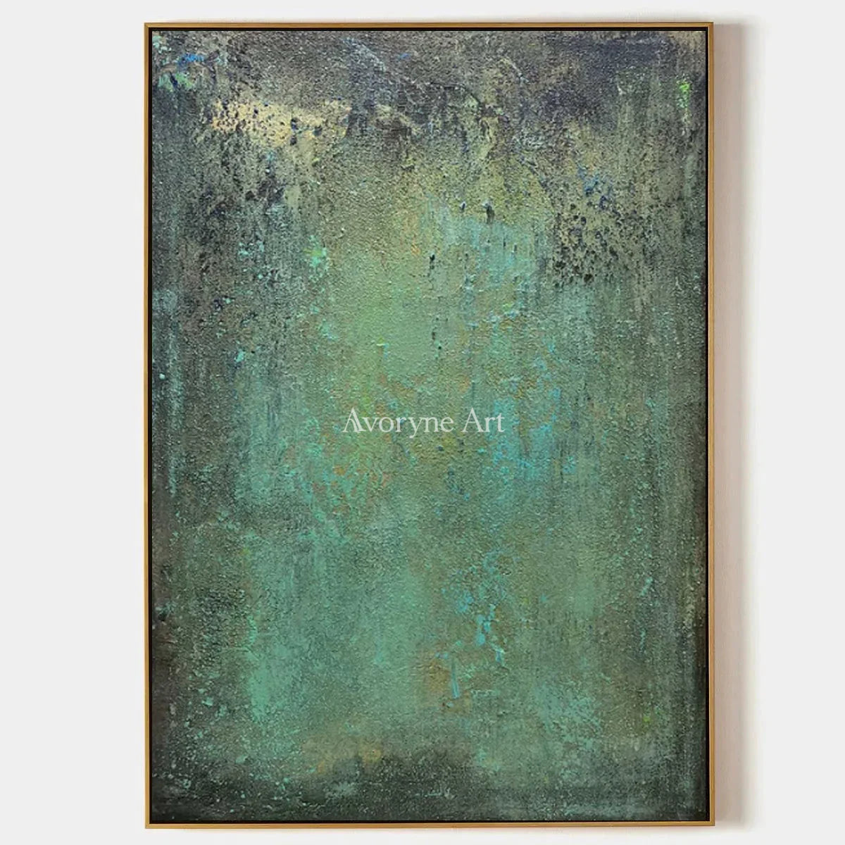Verdigris Field: Green Weathered Textured Abstract Wall Art — primary