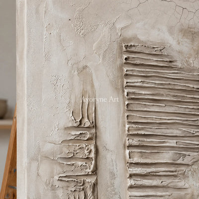 Close-up of the hand-painted texture of Amber Gesture grooved texture wall art on an easel