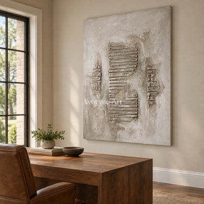Amber Gesture grooved texture wall art as a frameless stretched canvas in a home office
