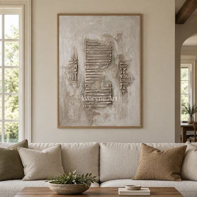 Amber Gesture grooved texture wall art with a wood frame in a villa living space