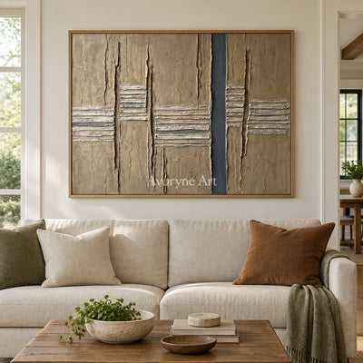 Amber Mosaic grooved texture wall art with a wood frame in a villa living space