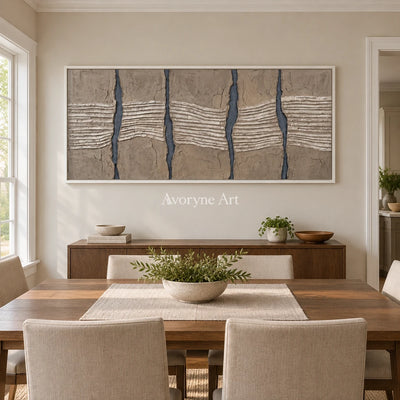 Amber Memory grooved texture wall art with a white frame in a dining room
