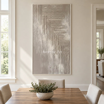 Amber Current grooved texture wall art with a white frame in a dining room
