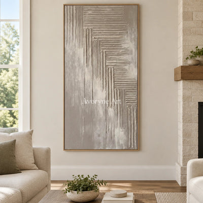 Amber Current grooved texture wall art with a wood frame in a villa living space