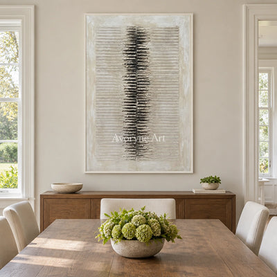 Amber Dialogue grooved texture wall art with a white frame in a dining room