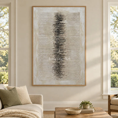 Amber Dialogue grooved texture wall art with a wood frame in a villa living space