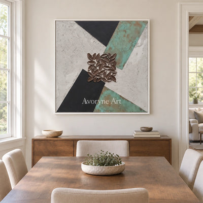 Soft Horizon grooved texture wall art with a white frame in a dining room