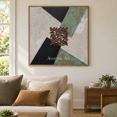 Soft Horizon grooved texture wall art with a wood frame in a villa living space