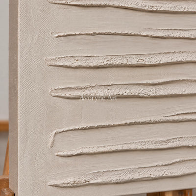Close-up of the hand-painted texture of Soft Memory grooved texture wall art on an easel