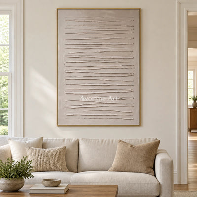 Soft Memory grooved texture wall art with a gold frame hanging in a living room