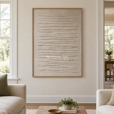 Soft Memory grooved texture wall art with a wood frame in a villa living space
