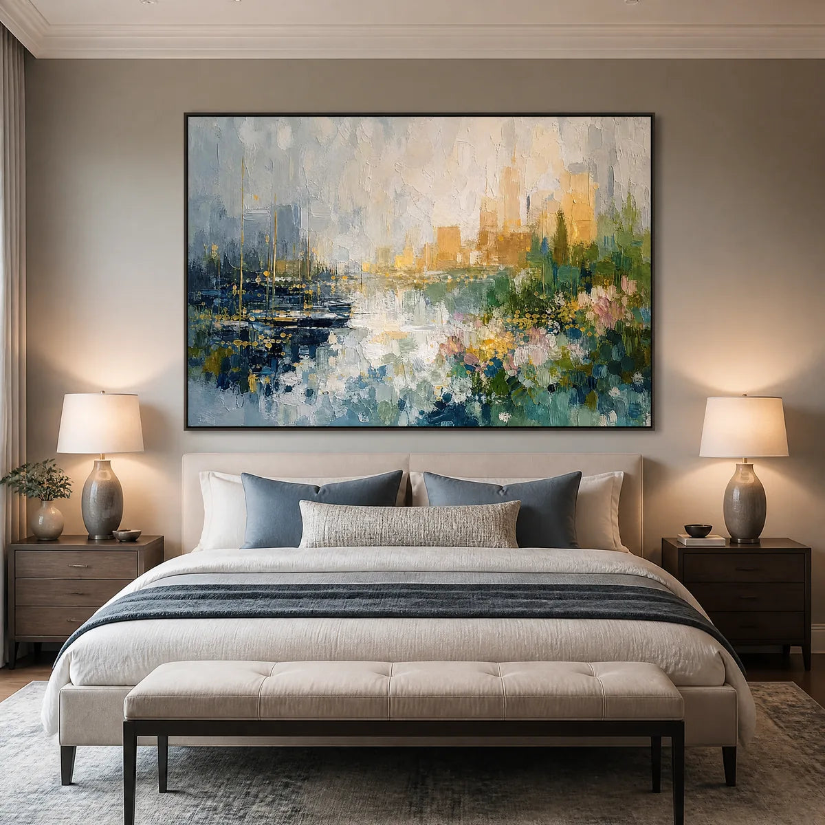 Harbor Bloom: Coastal Abstract Wall Art - bedroom black frame