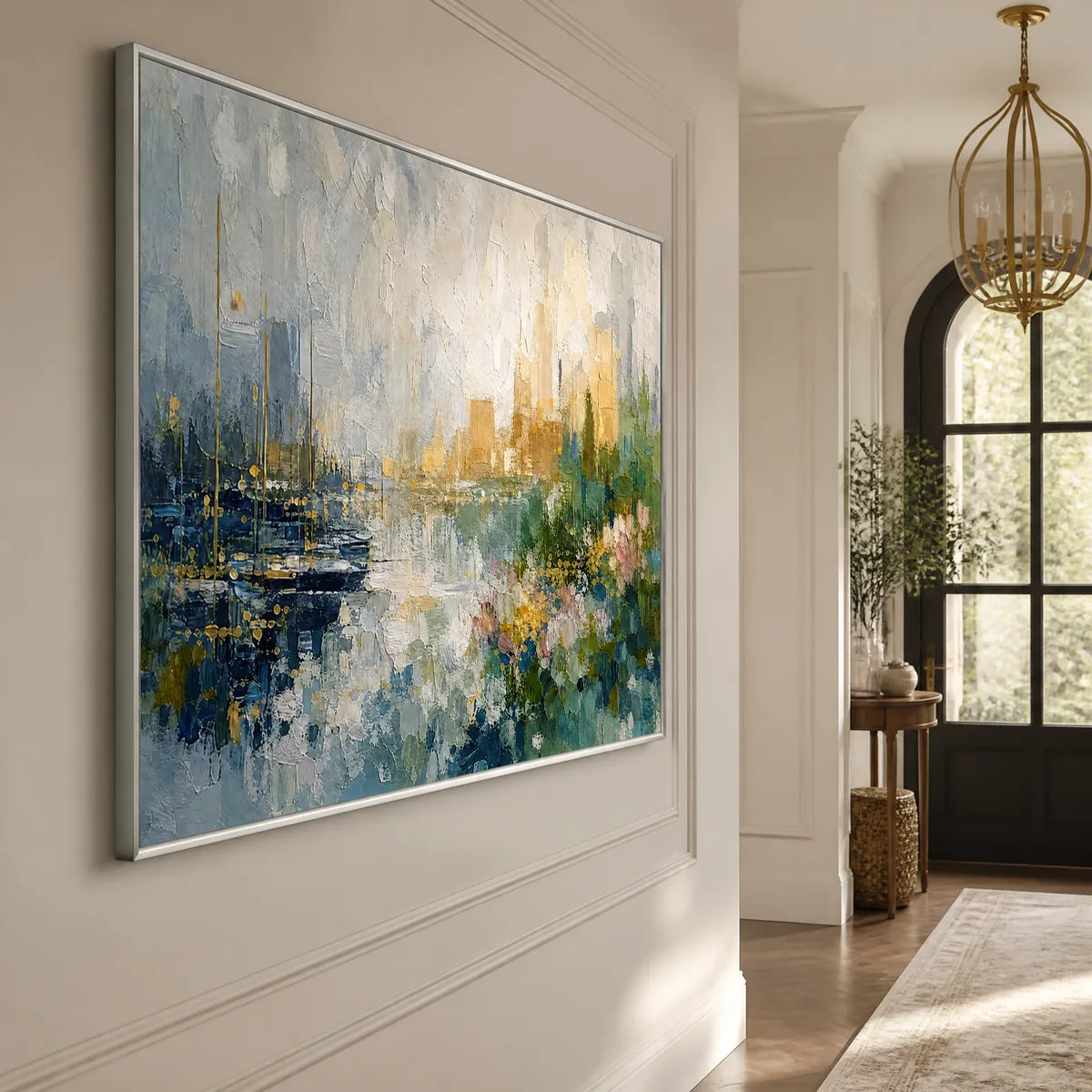 Harbor Bloom: Coastal Abstract Wall Art - hallway silver frame