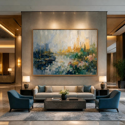 Harbor Bloom: Coastal Abstract Wall Art - hotel wood frame