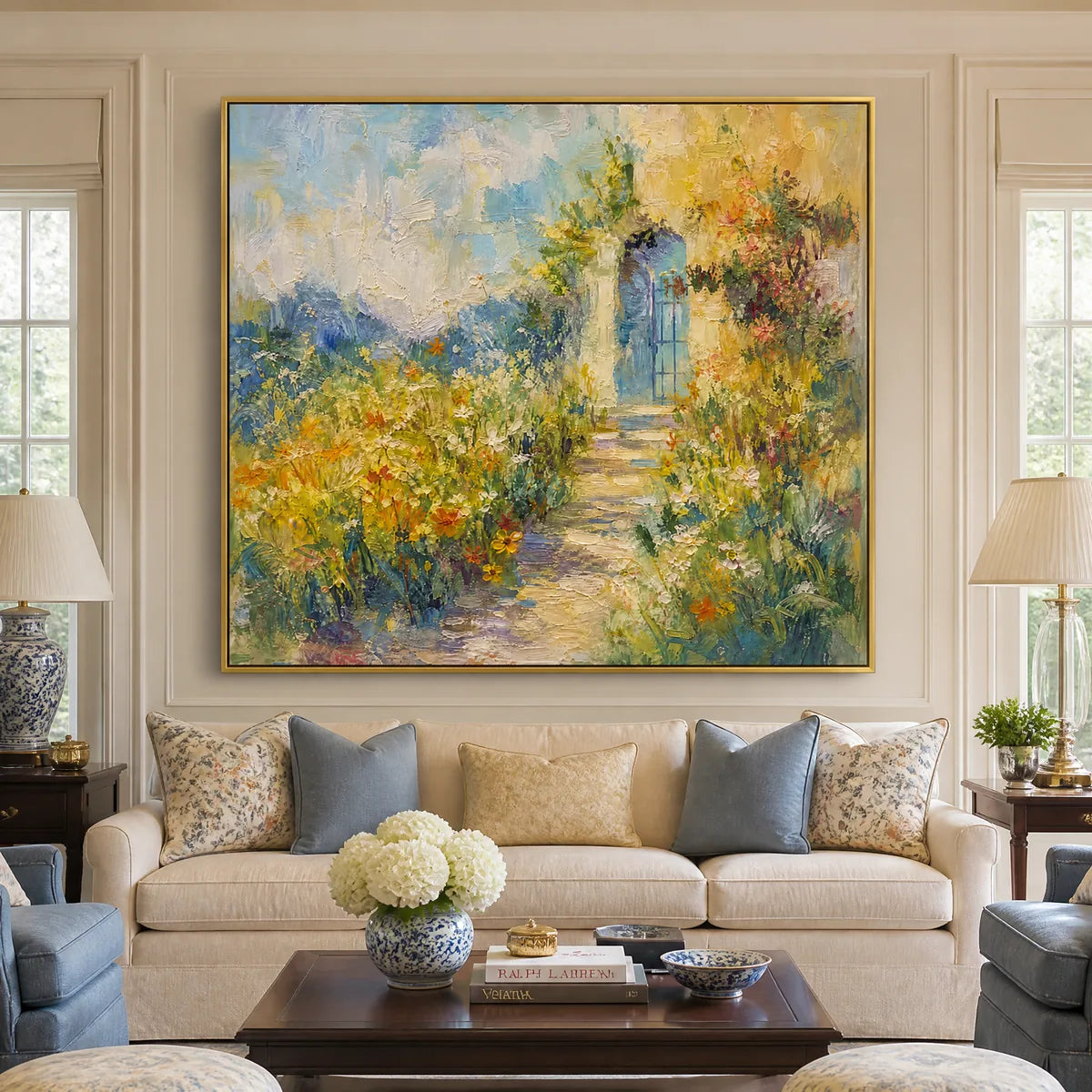 Hidden Garden: Floral Path Wall Art - living room gold frame