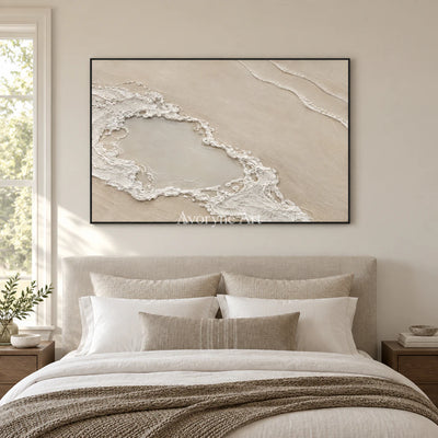 Tidal Enclosure: Impasto Beige Coastal Relief Wall Art — bedroom black