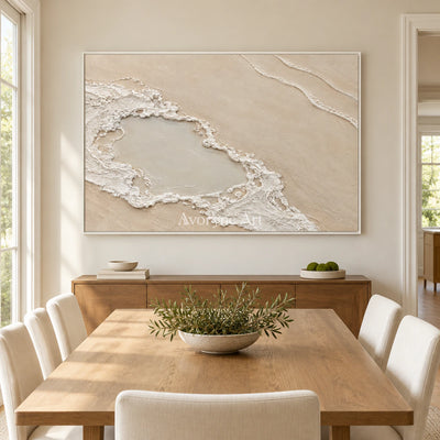 Tidal Enclosure: Impasto Beige Coastal Relief Wall Art — dining white