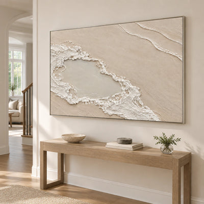 Tidal Enclosure: Impasto Beige Coastal Relief Wall Art — entry silver