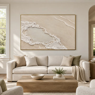 Tidal Enclosure: Impasto Beige Coastal Relief Wall Art — living gold