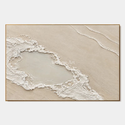 Tidal Enclosure: Impasto Beige Coastal Relief Wall Art — primary