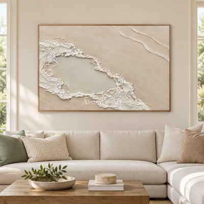 Tidal Enclosure: Impasto Beige Coastal Relief Wall Art — villa wood