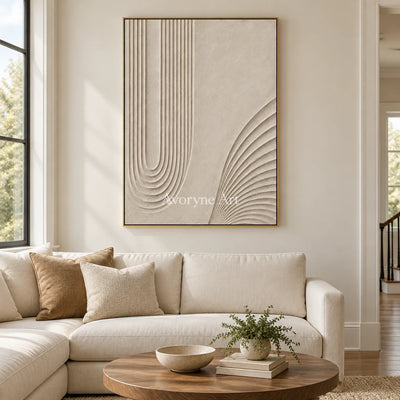 Contour Refuge: Impasto Beige Grooved Relief Wall Art — living gold